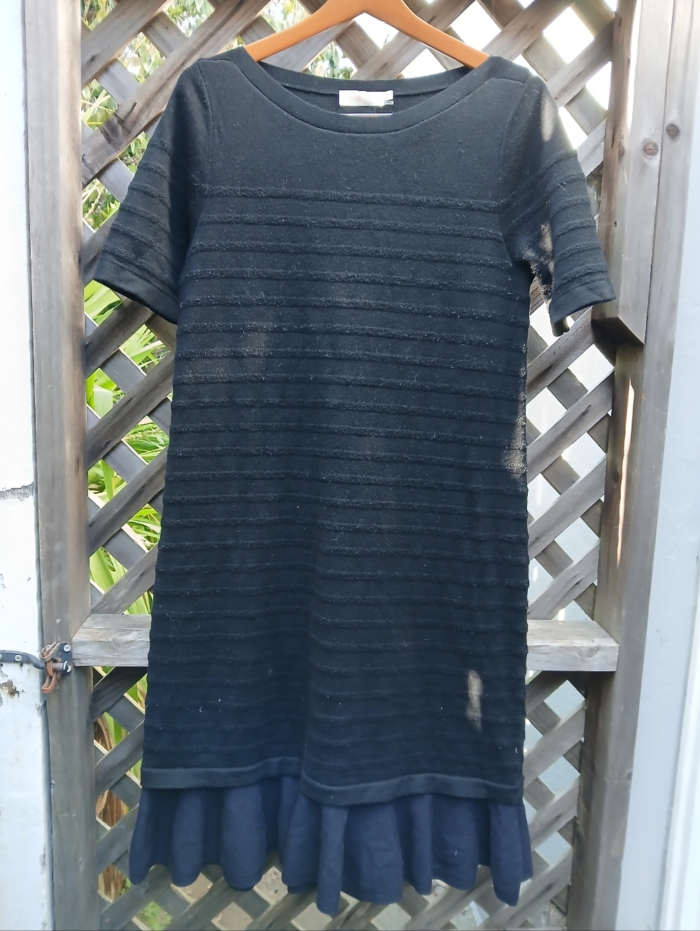 Tory Burch Giselle Merino Wool Textured Ruffle Hem Sweater Dress Size LG